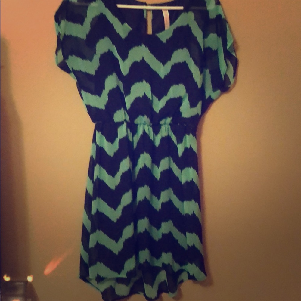 TEAL AND BLUE Chevron Dress